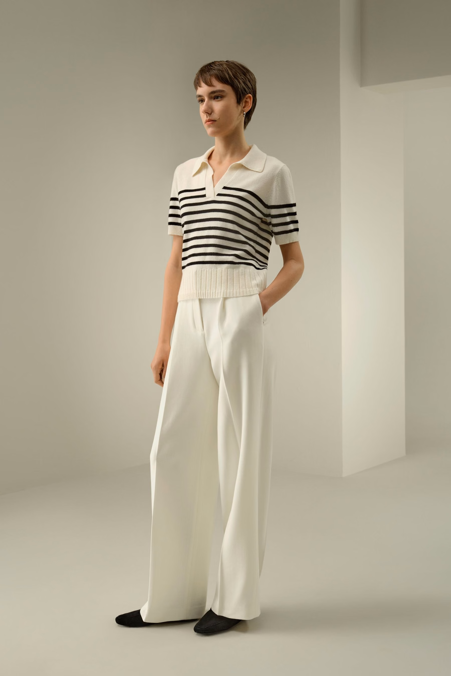 Striped Cashmere Polo Sweater