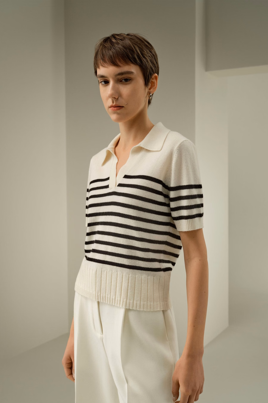 Striped Cashmere Polo Sweater