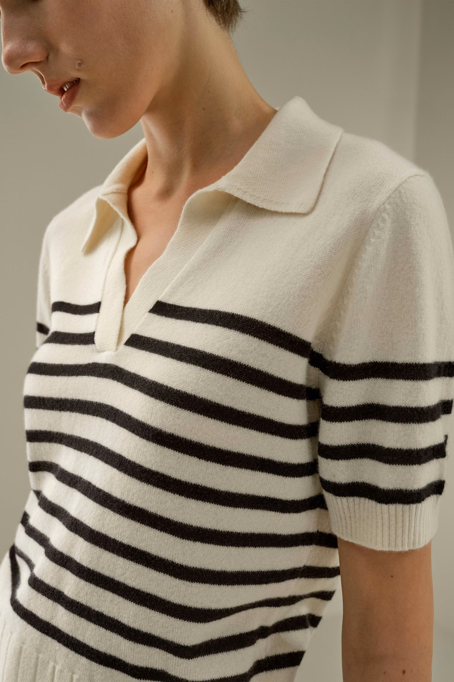 Striped Cashmere Polo Sweater
