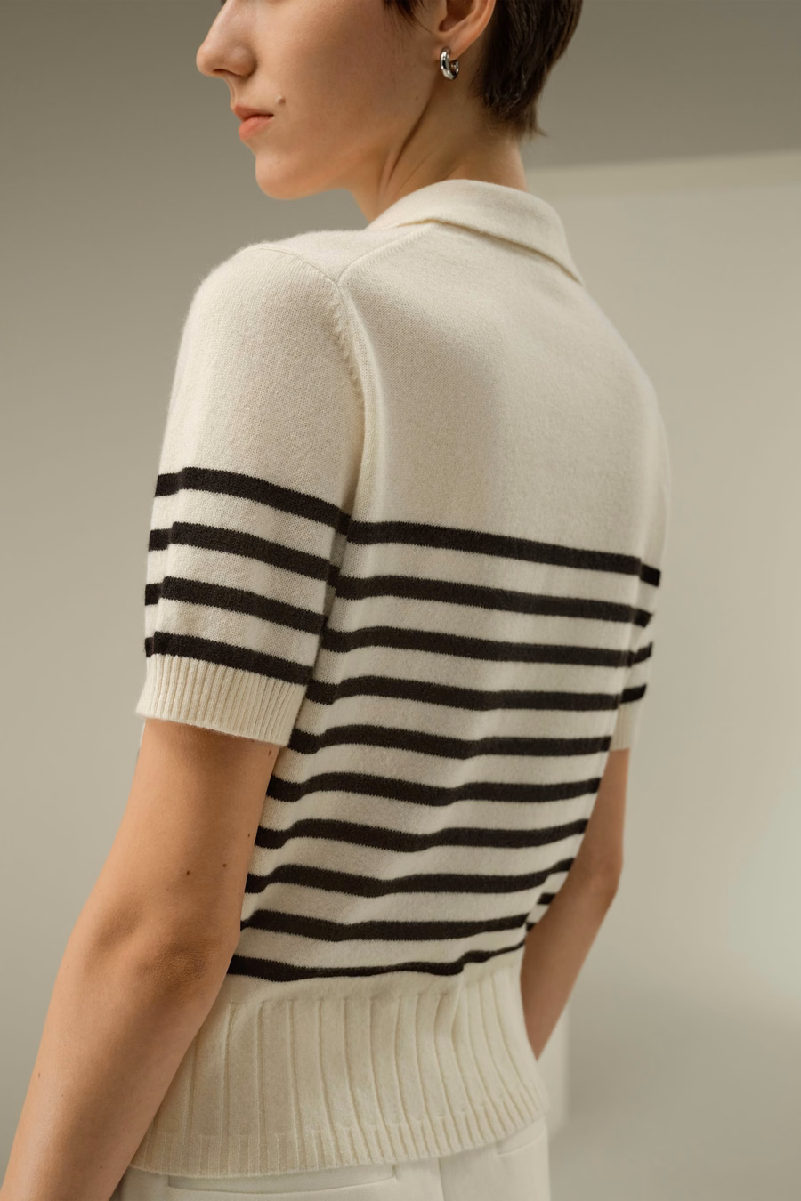 Striped Cashmere Polo Sweater