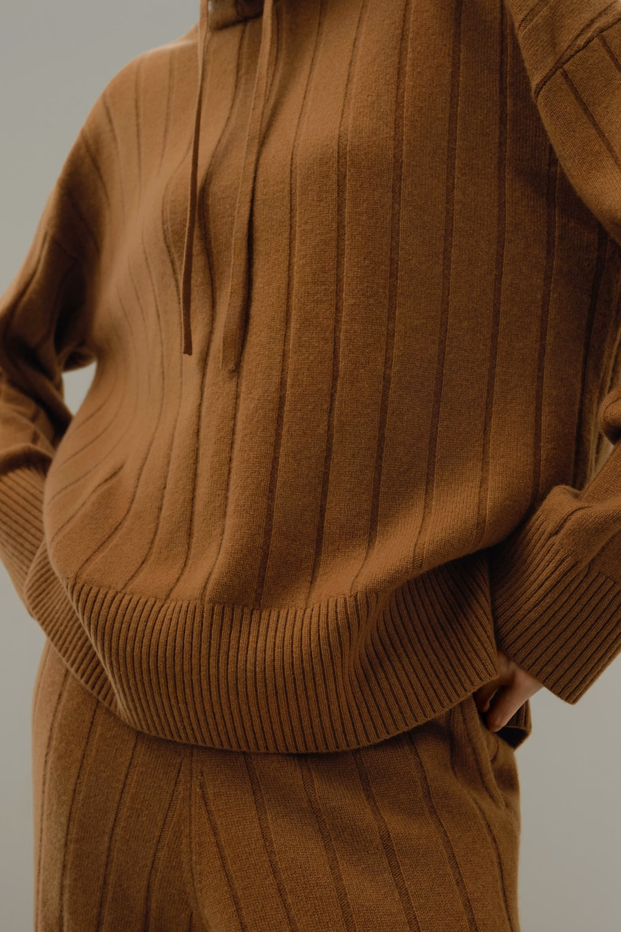 Geribbelde Hooded Knit Top