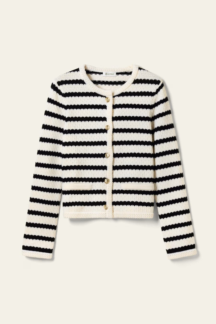Gestreepte Gehaakte Wol Cardigan