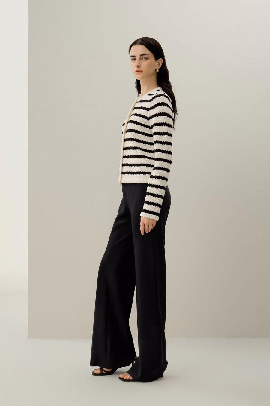 Gestreepte Gehaakte Wol Cardigan