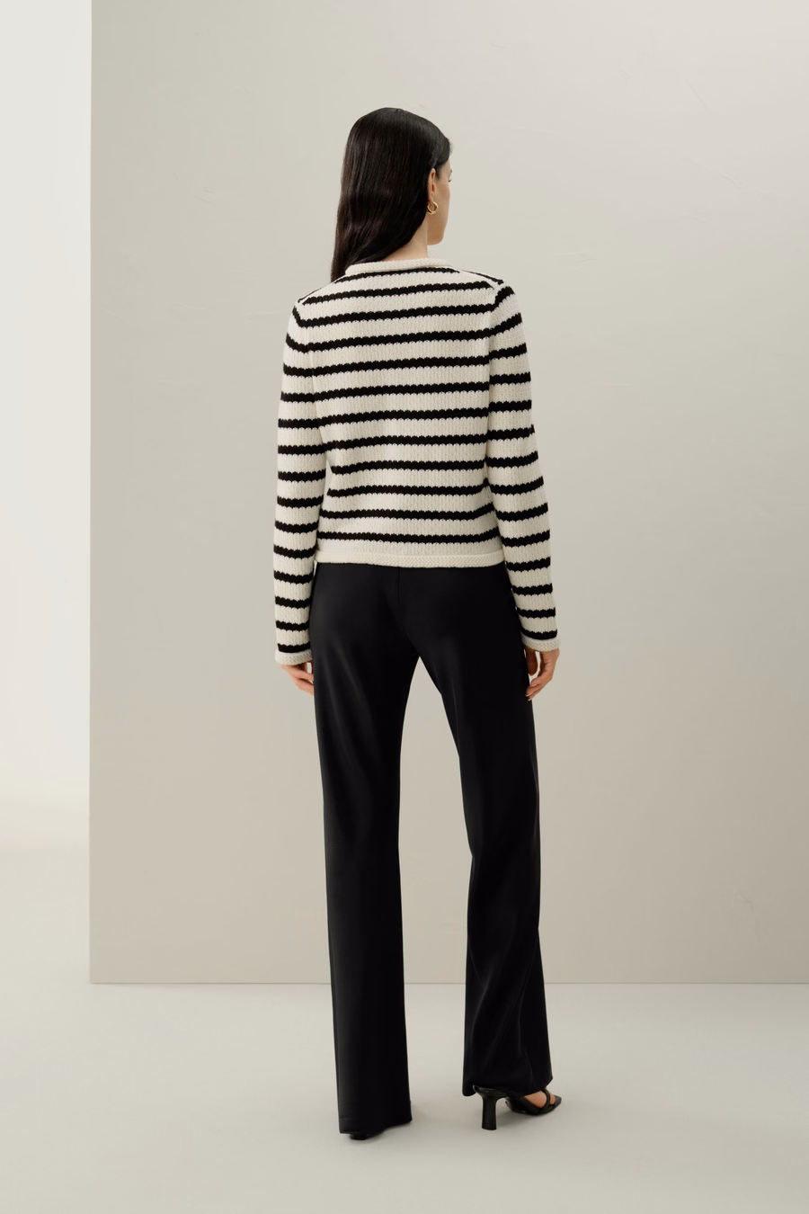 Gestreepte Gehaakte Wol Cardigan
