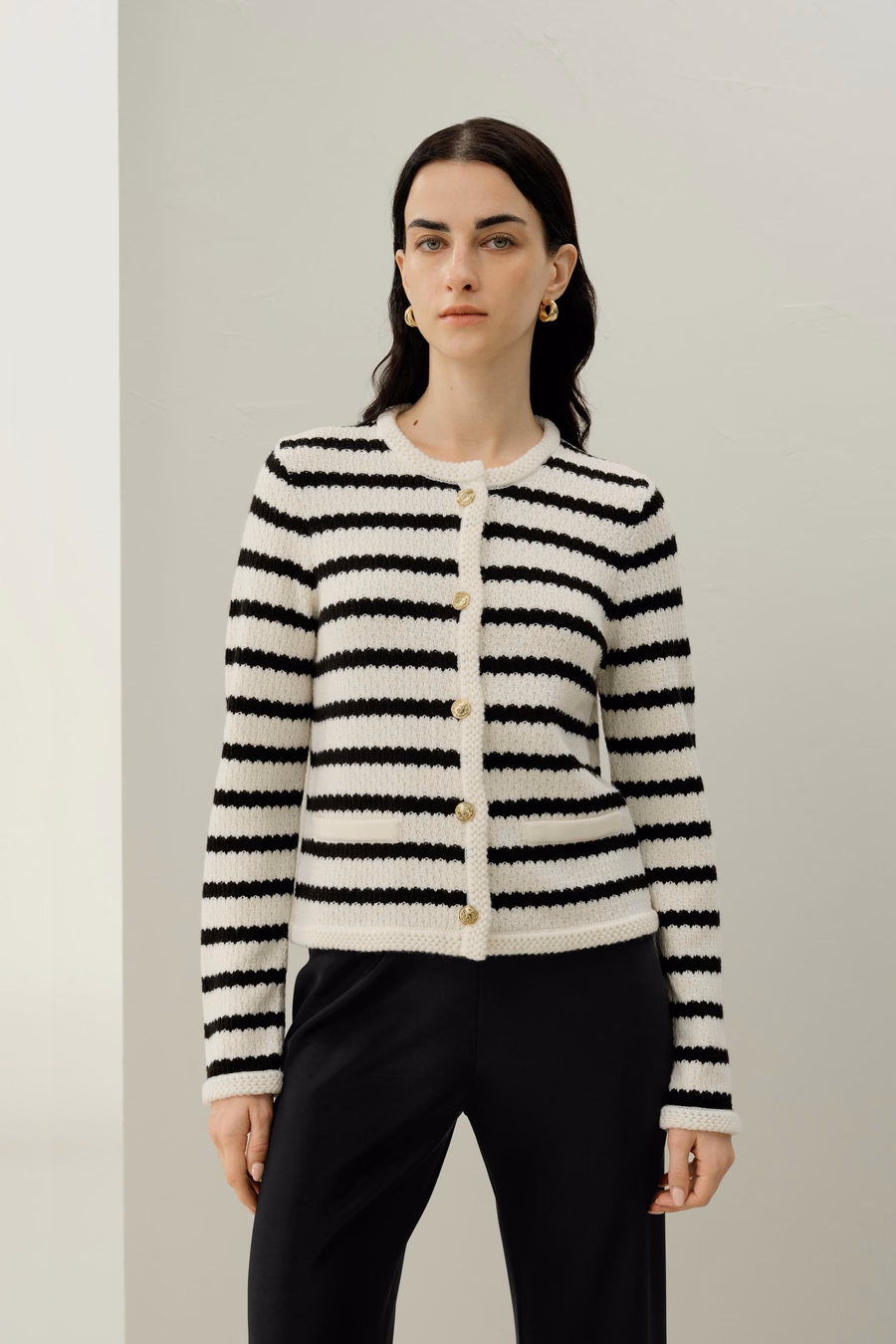 Gestreepte Gehaakte Wol Cardigan