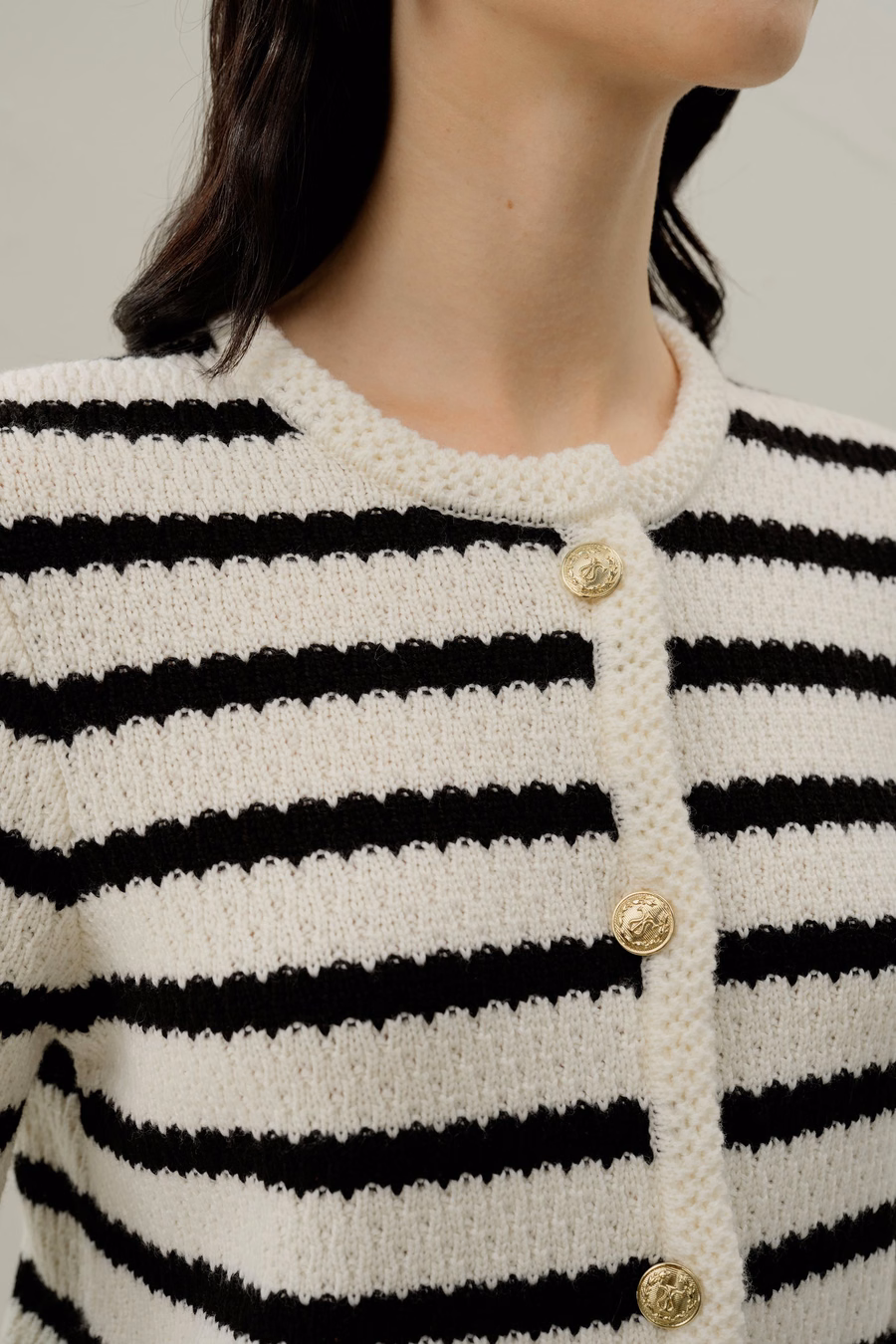 Gestreepte Gehaakte Wol Cardigan