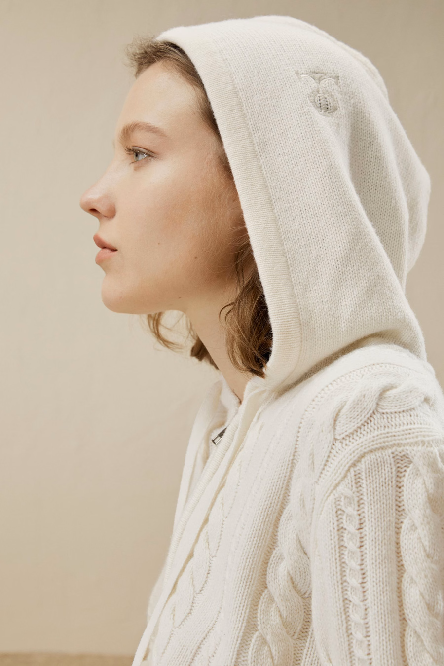Bela Kabelgebreide Wol-Kasjmier Mix Hoodie