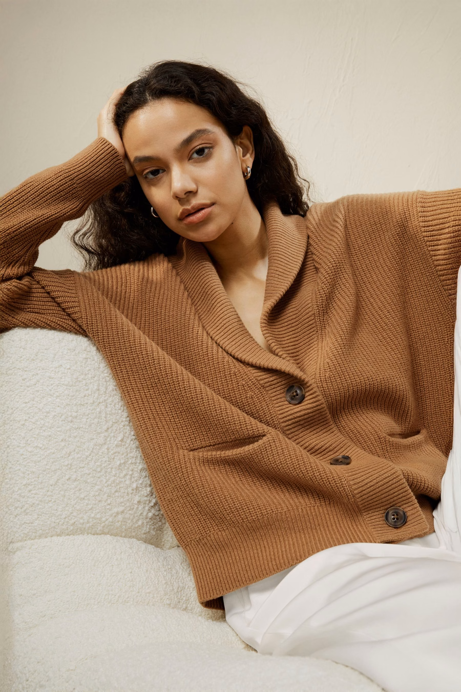Wool-Cashmere Blend Shawl Collar Cardigan