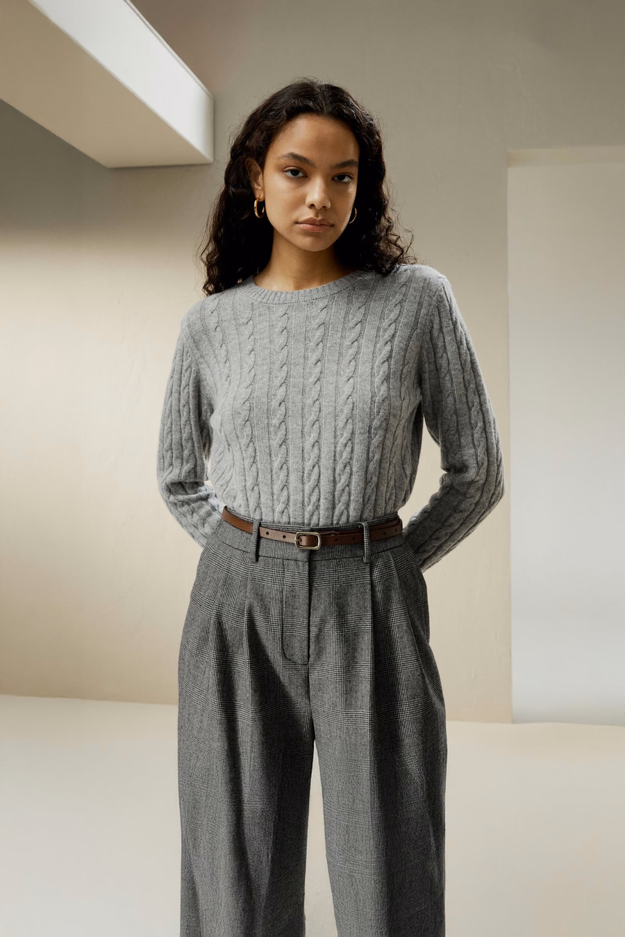 Classic Cable Knit Sweater met Ribbelranden