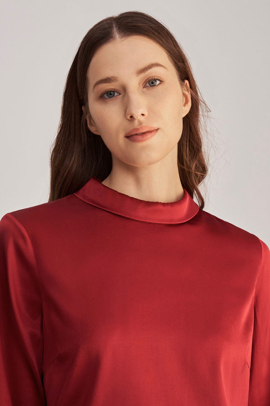 Stand Collar Long Sleeves Silk Blouse