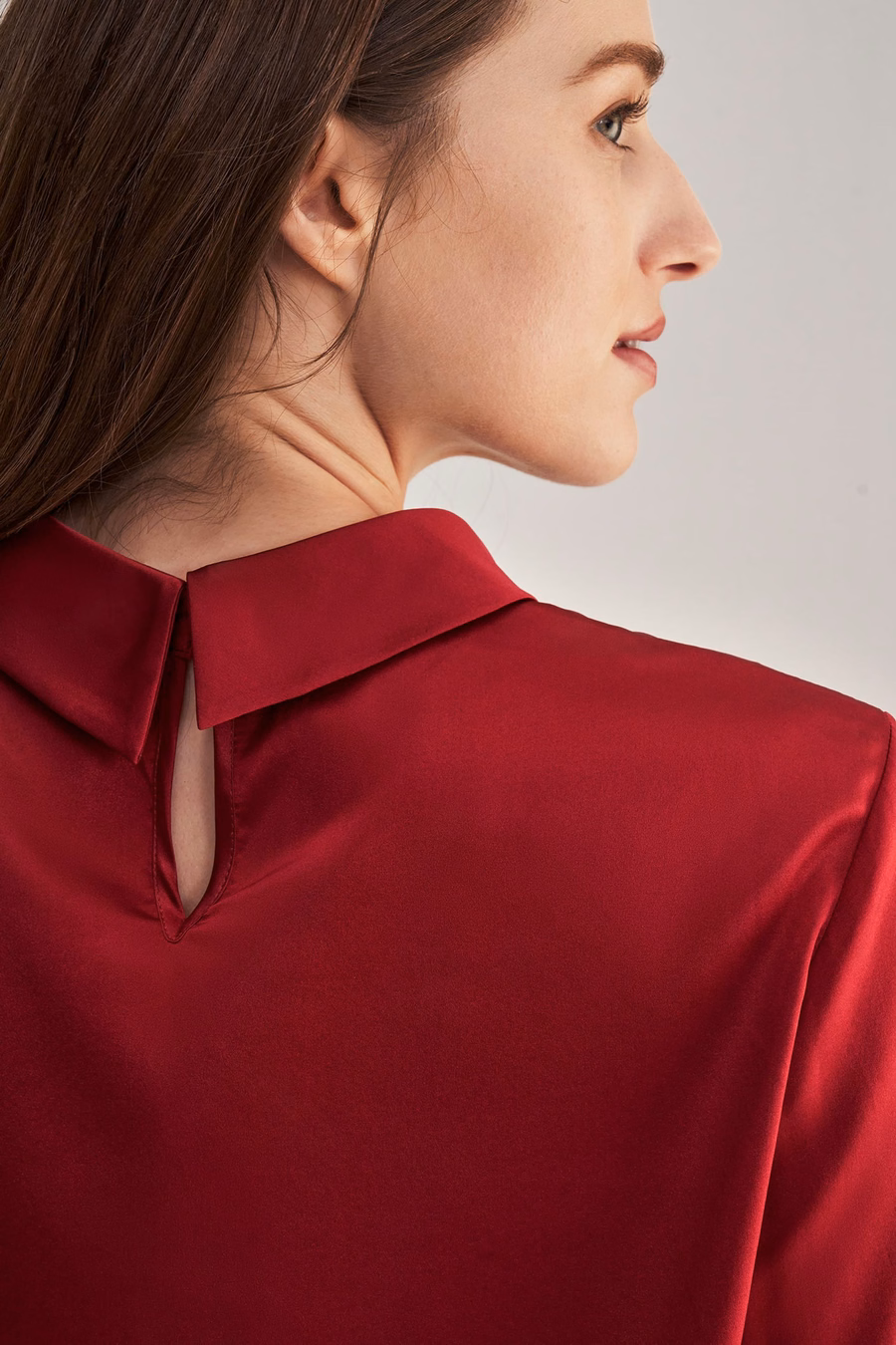 Stand Collar Long Sleeves Silk Blouse