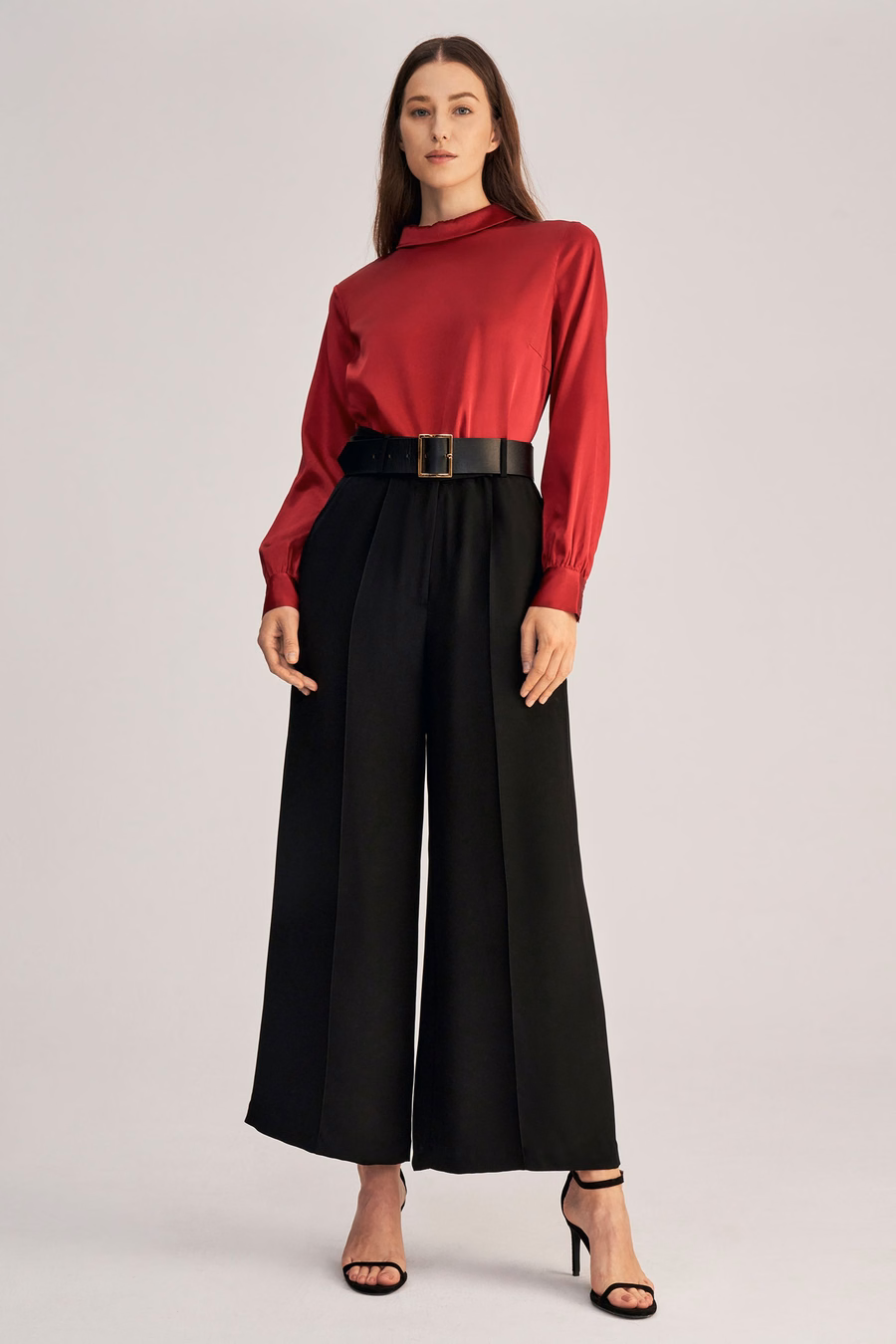 Stand Collar Long Sleeves Silk Blouse