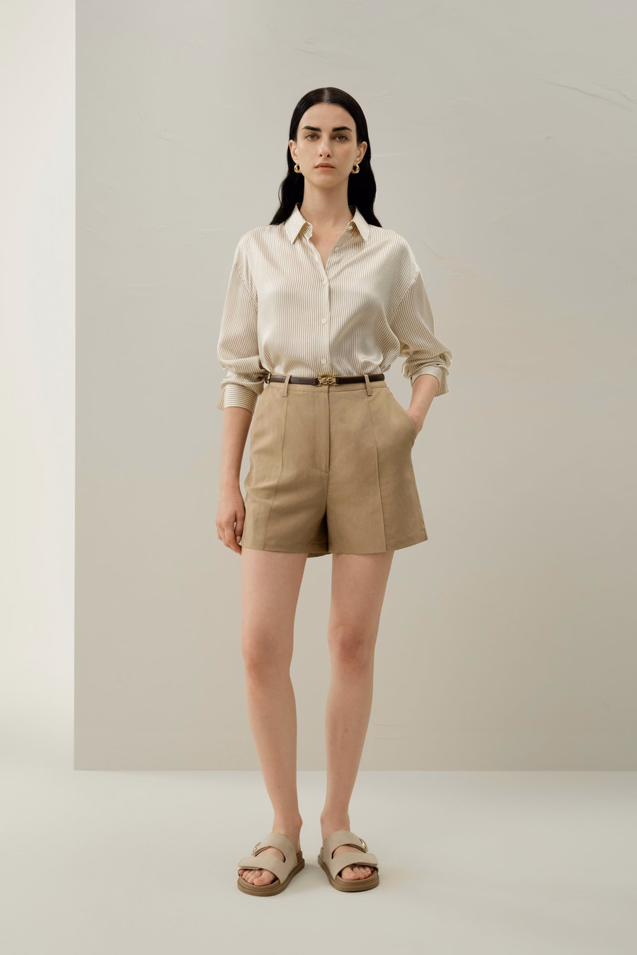 Hoge Taille Zijde Linnen Korte Broek