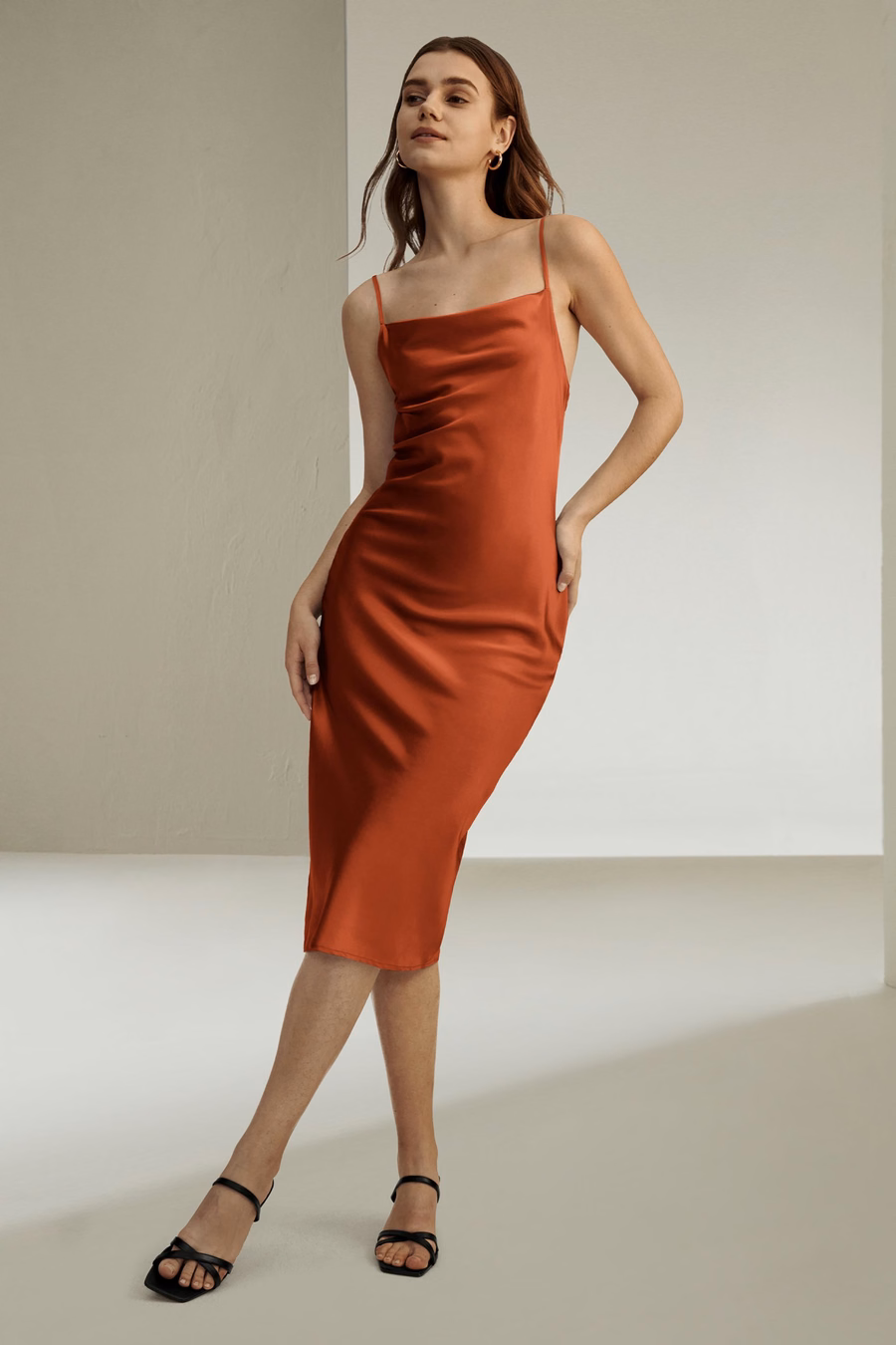 Elegant Alluring Cowl Neck Silk Dress