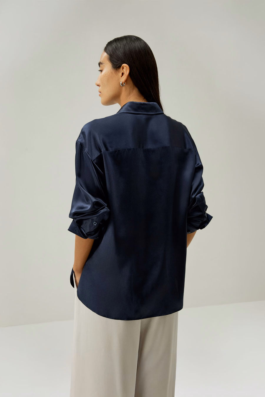 Casual Spread Collar Silk Shirt