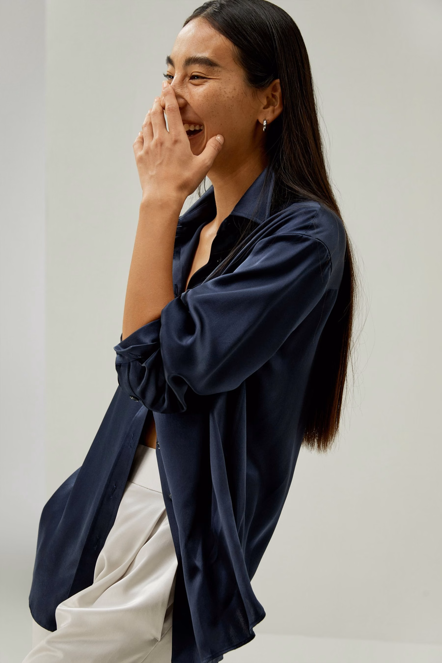 Casual Spread Collar Silk Shirt