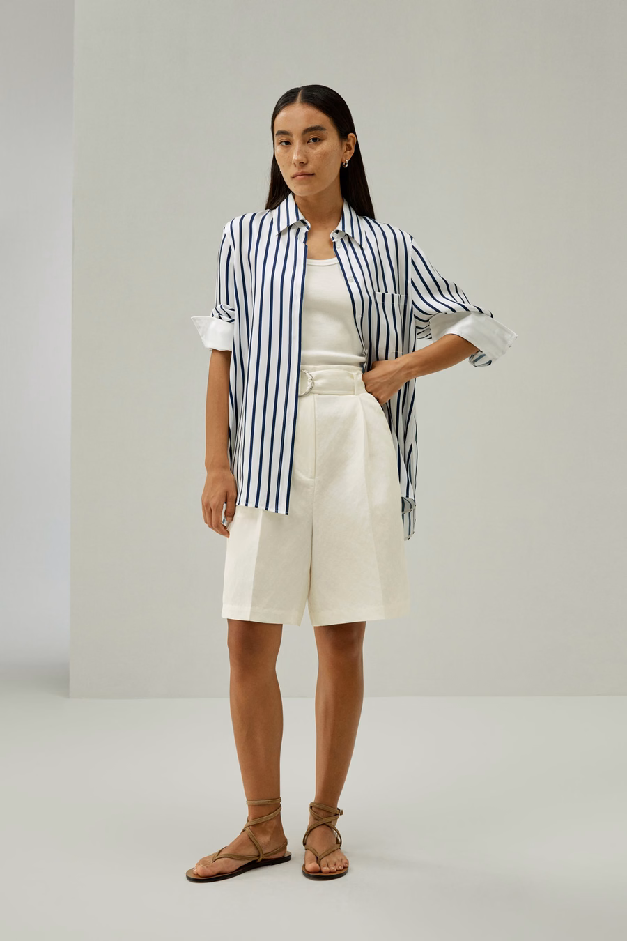 Overmaat Palma Streep Zijde Shirt