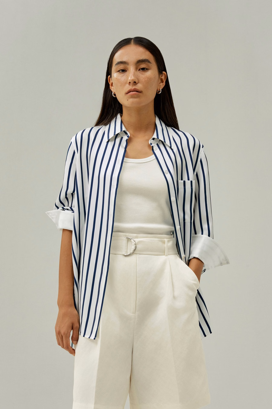 Overmaat Palma Streep Zijde Shirt