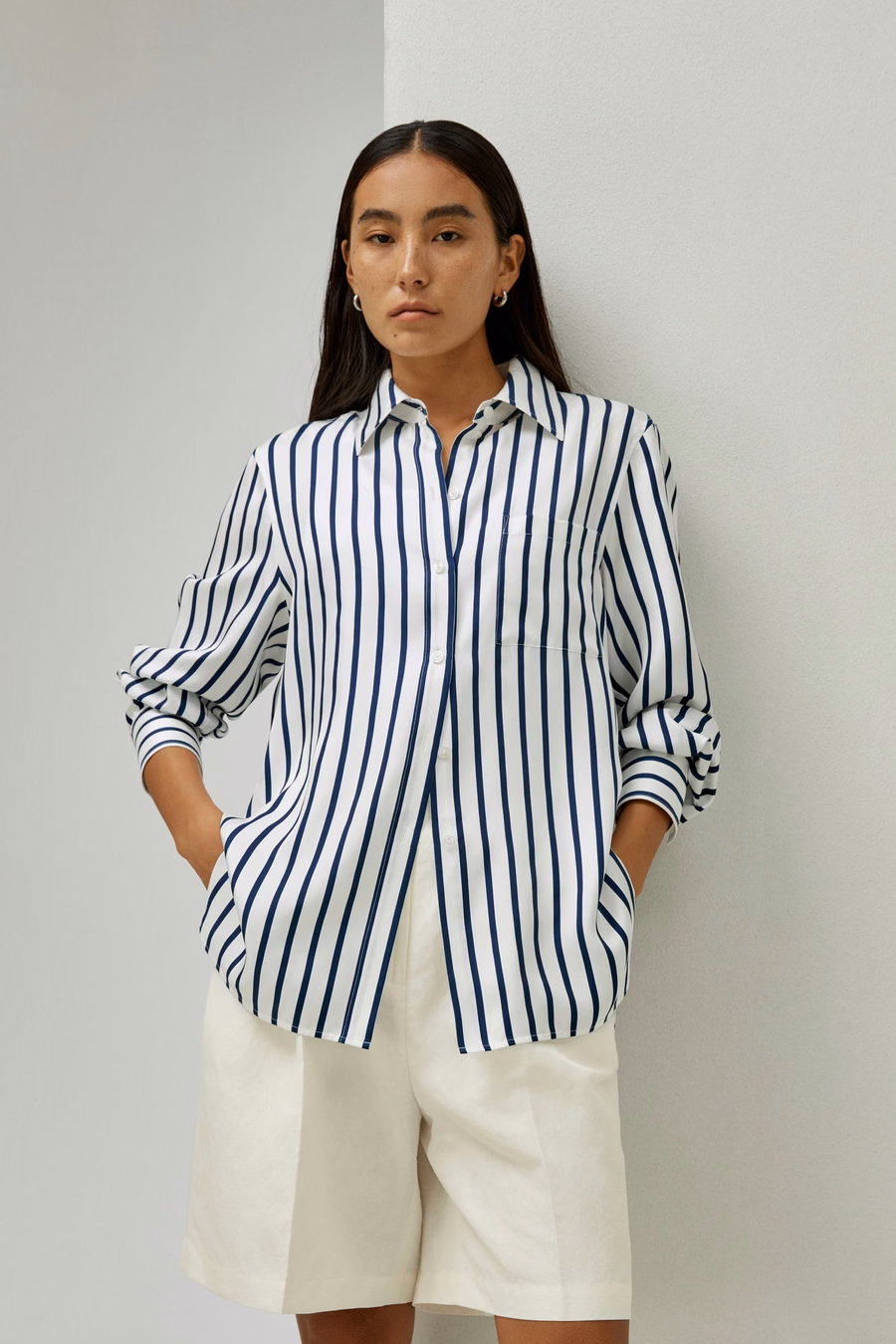 Overmaat Palma Streep Zijde Shirt