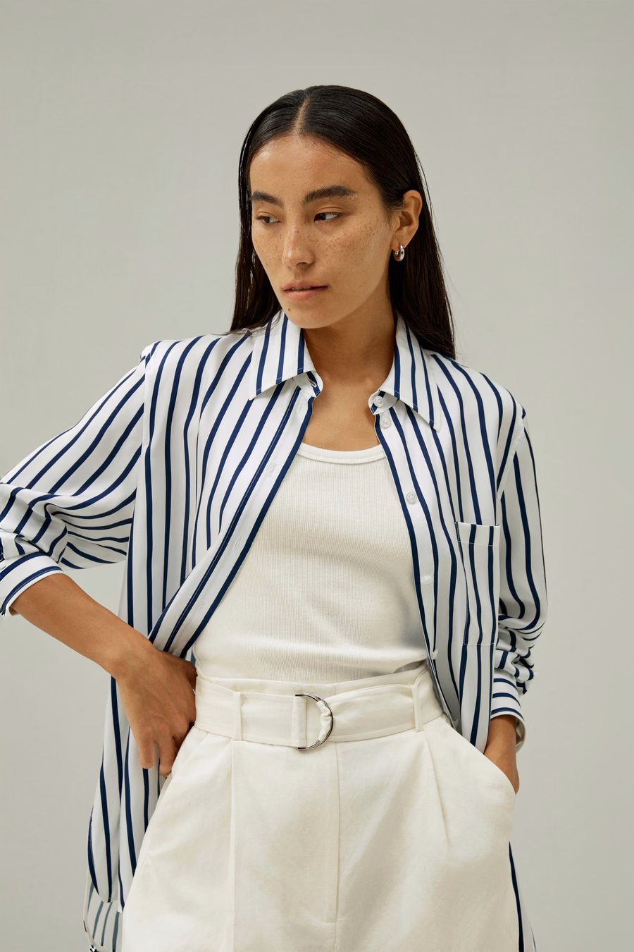 Overmaat Palma Streep Zijde Shirt