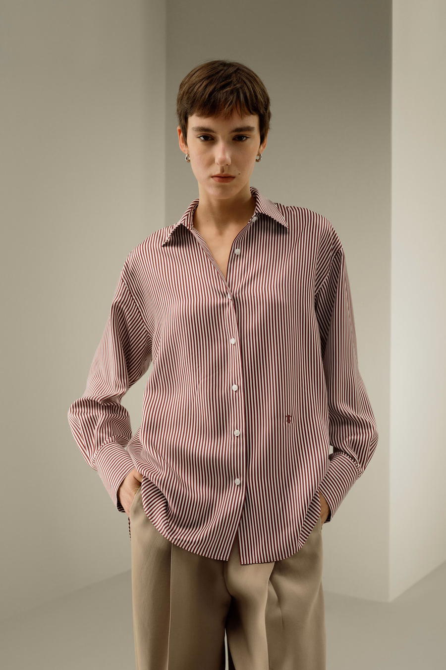 Ancora Red Oversized Striped Shirt