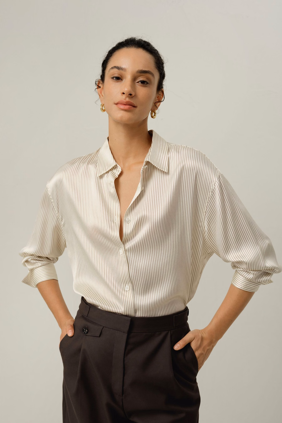 Silk Charmeuse Pinstripe Shirt