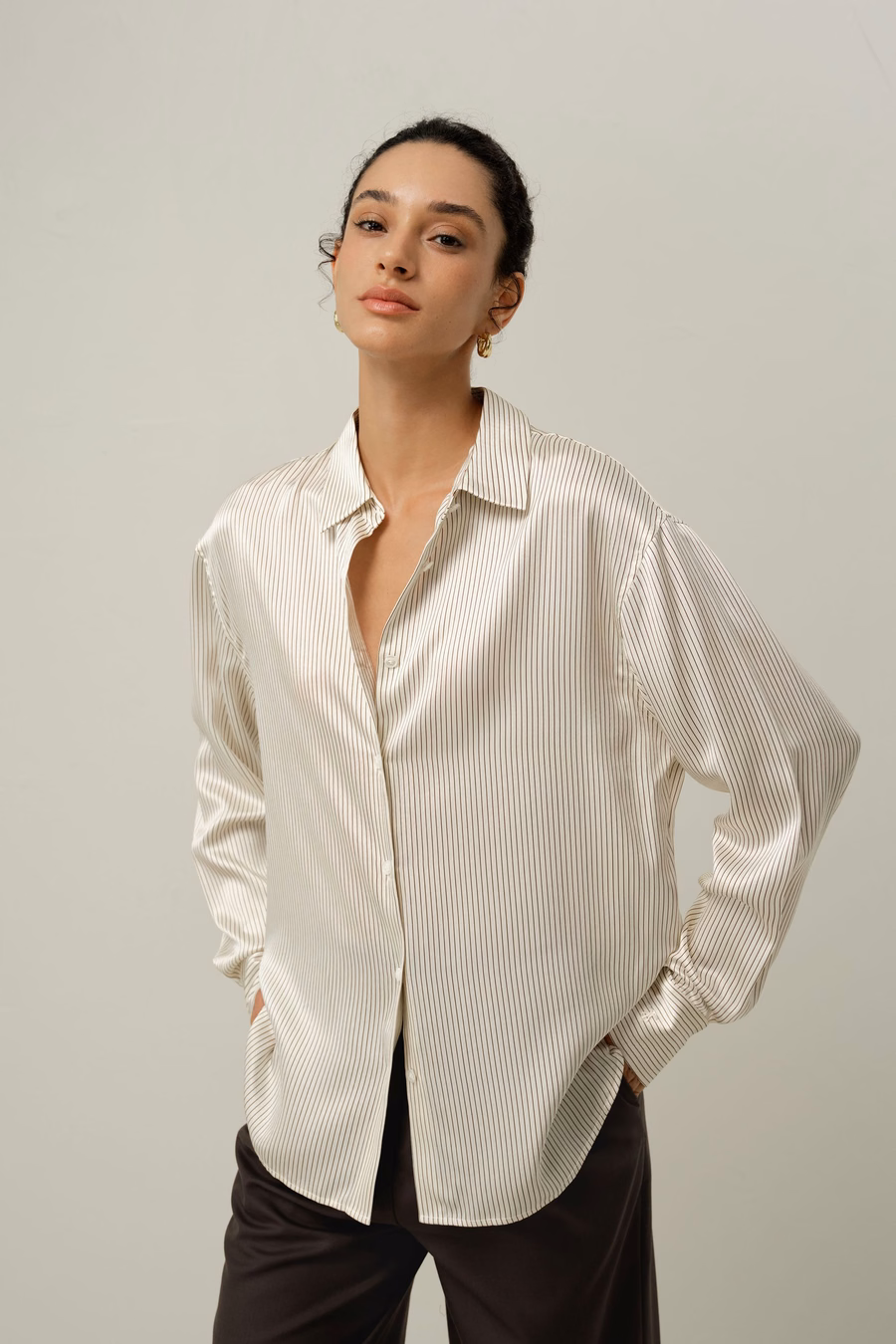 Silk Charmeuse Pinstripe Shirt