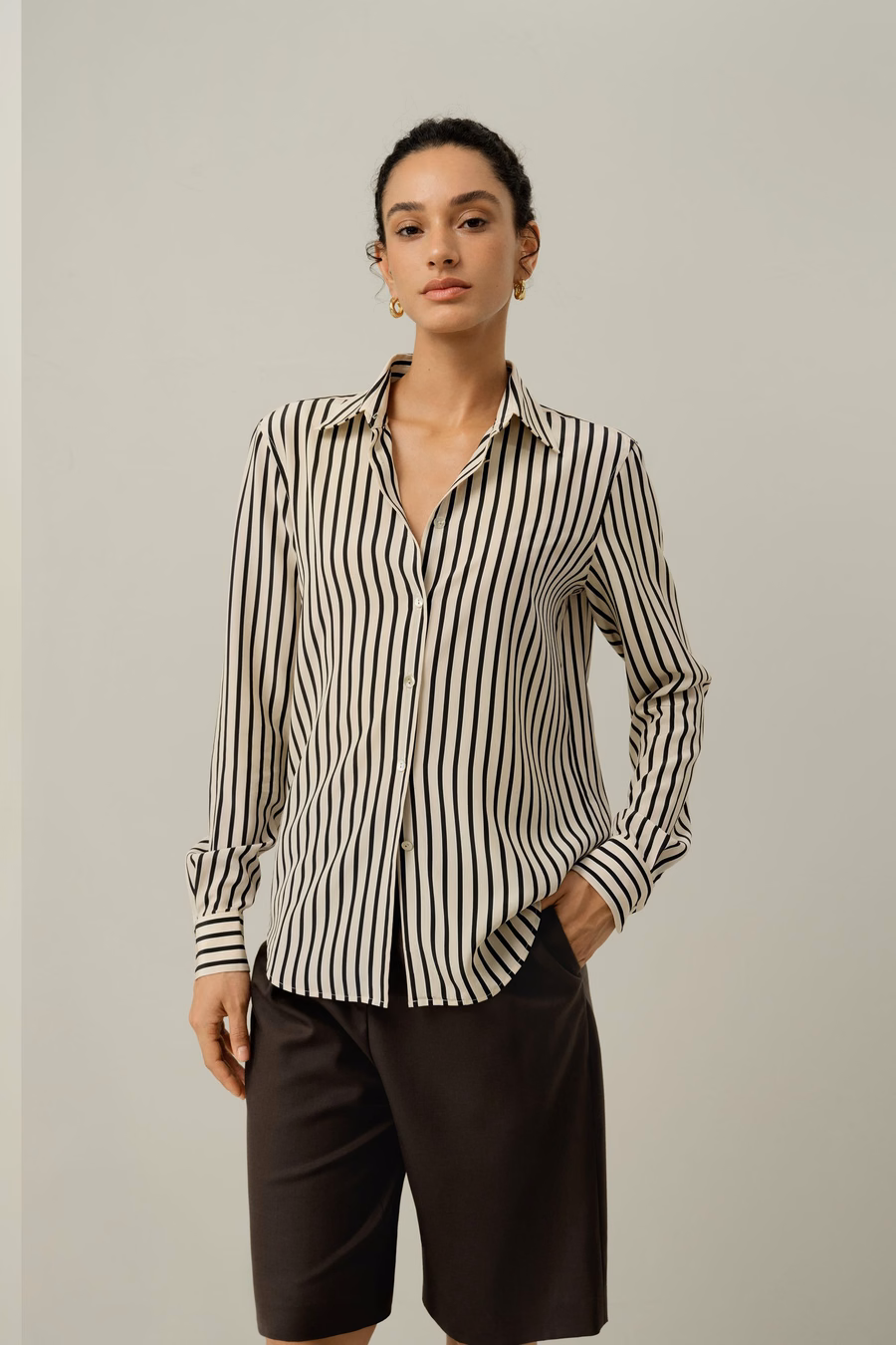 Gestreepte Zijde Blouse