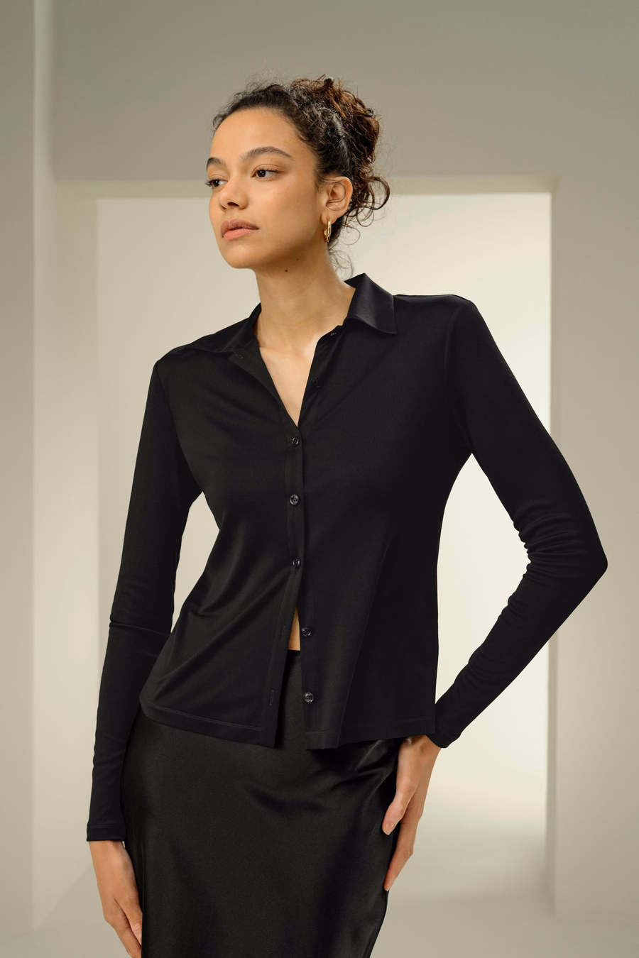 Basis Slim Zijde Jersey Shirt