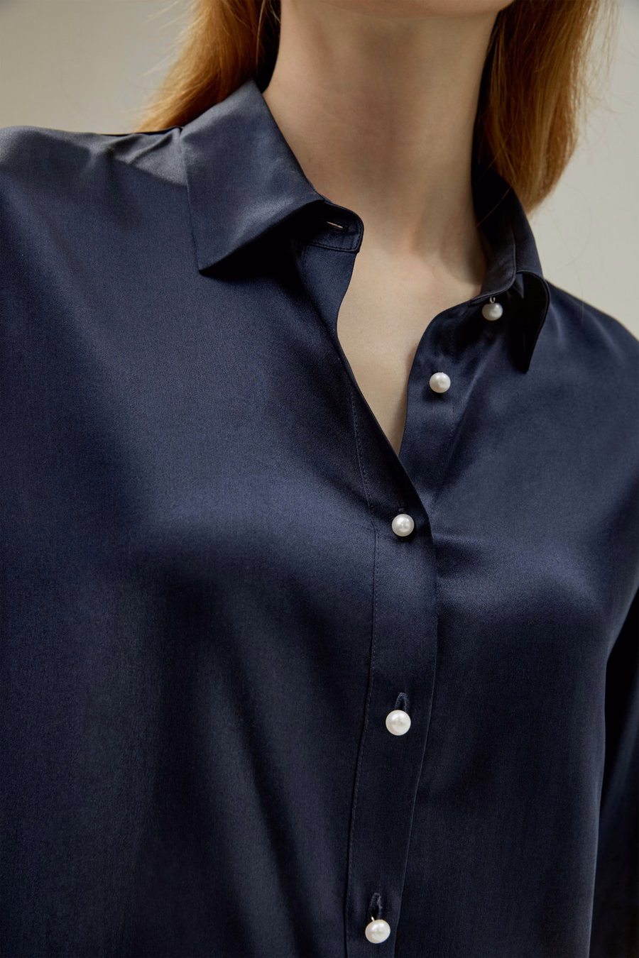 klassieke parelknopen zijde shirt