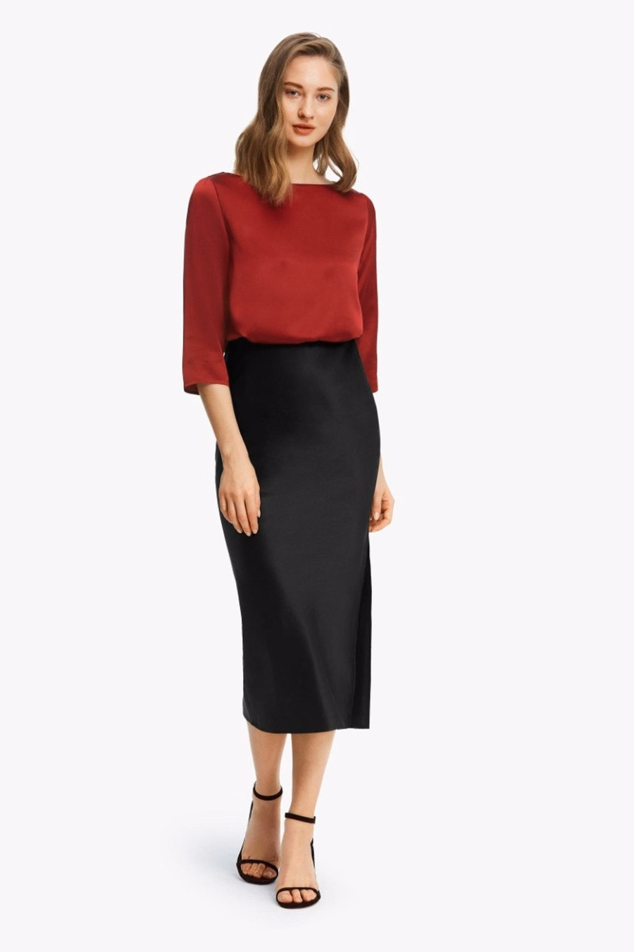 Flatterende Zijslit Zijde Midi Rok