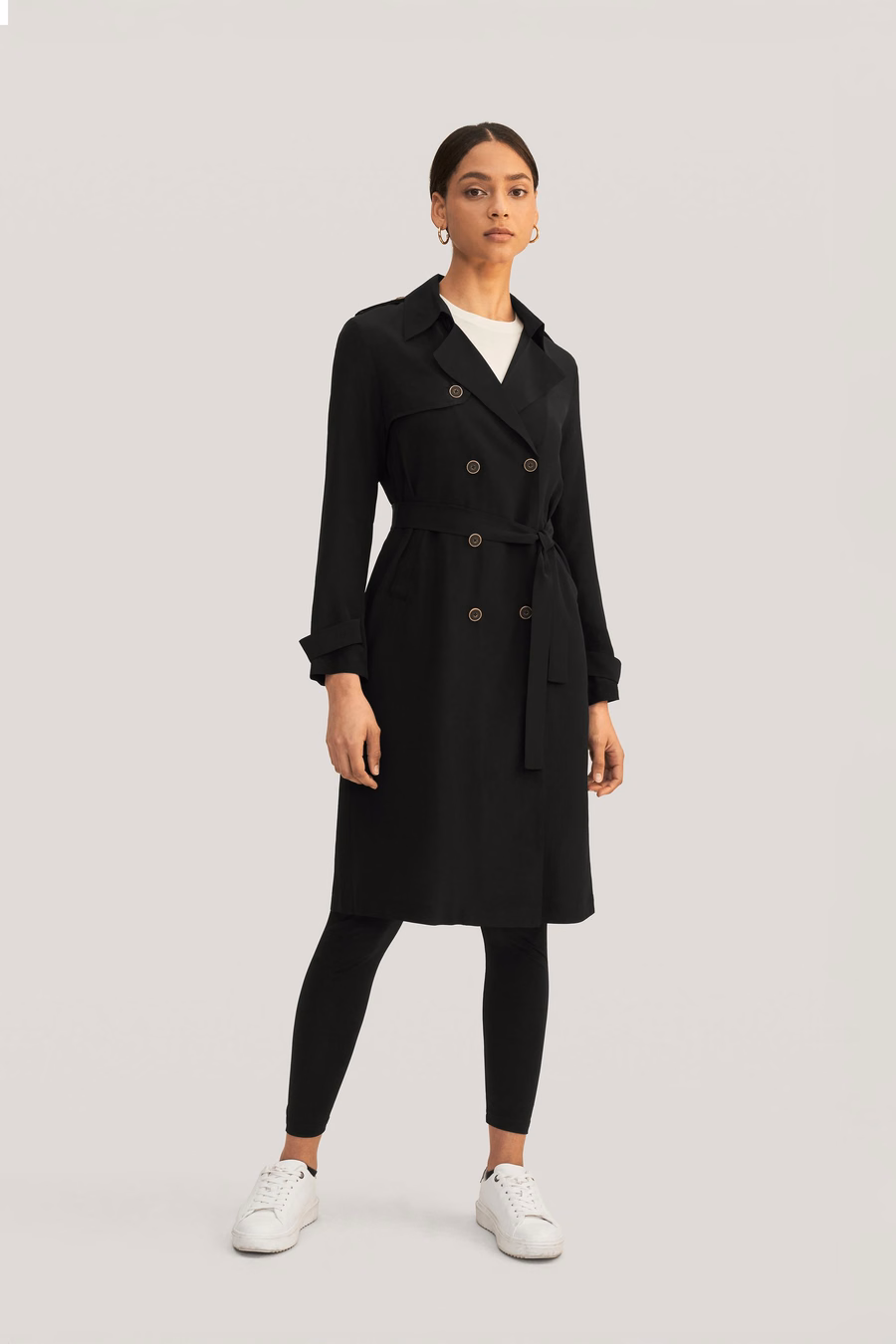 Klassieke Dubbelbreasted Zijden Trenchcoat