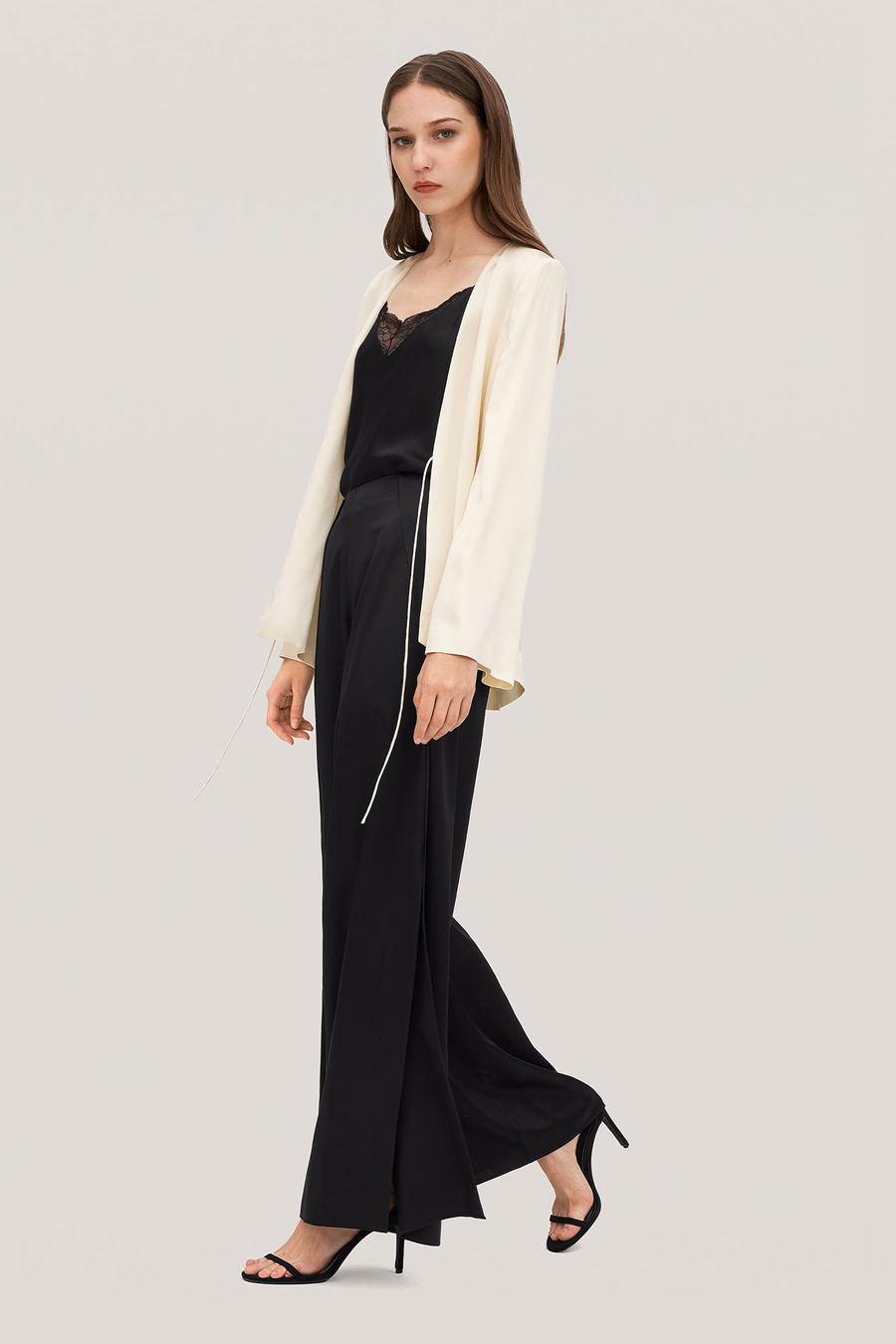 Hoog-Waisted Zijde Ginkgo Broek