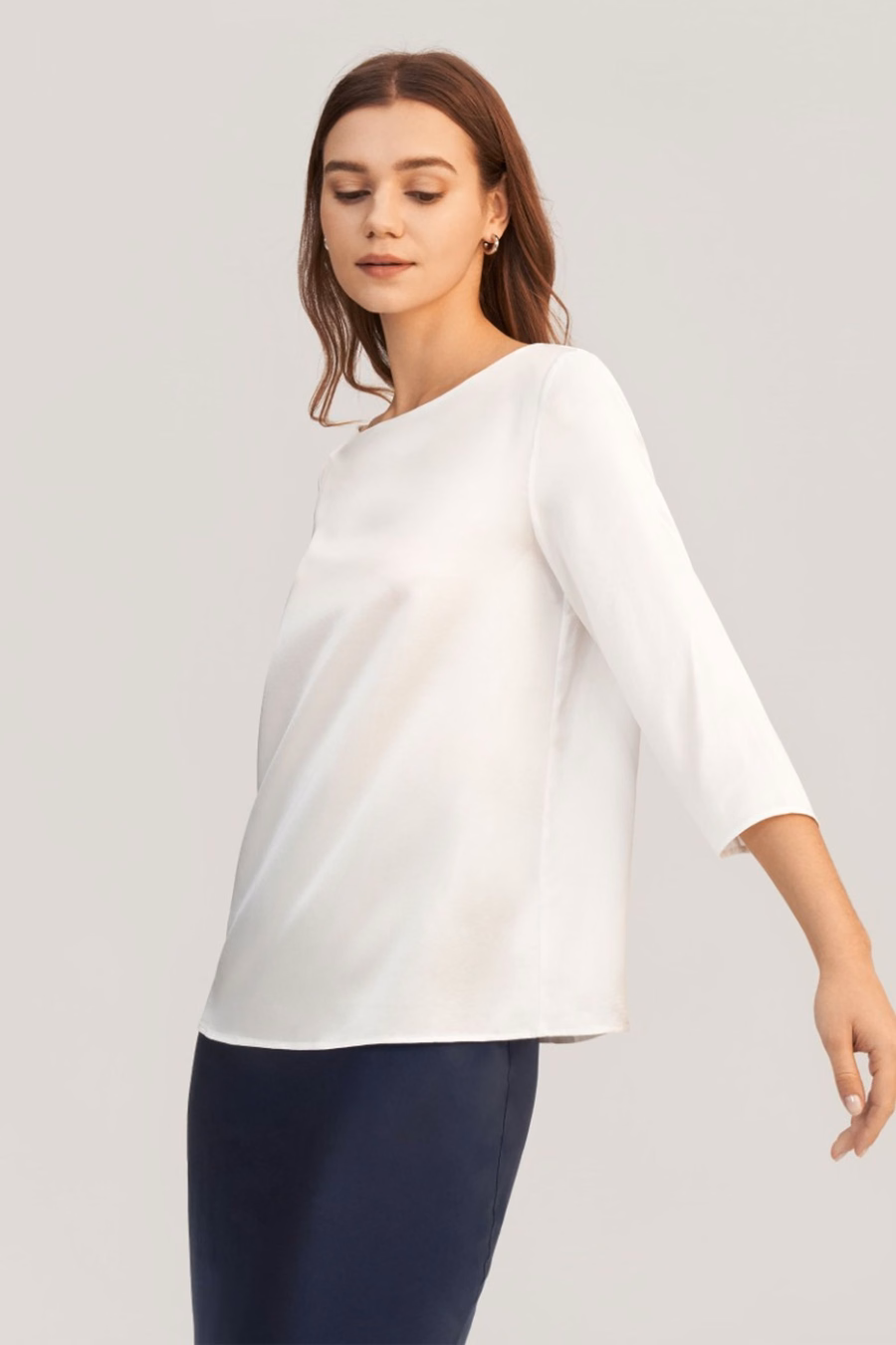 3/4 Mouw Boot Hals Zijde Blouse