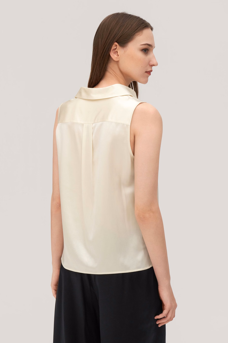 V-hals mouwloze zijden paarse blouse voor dames