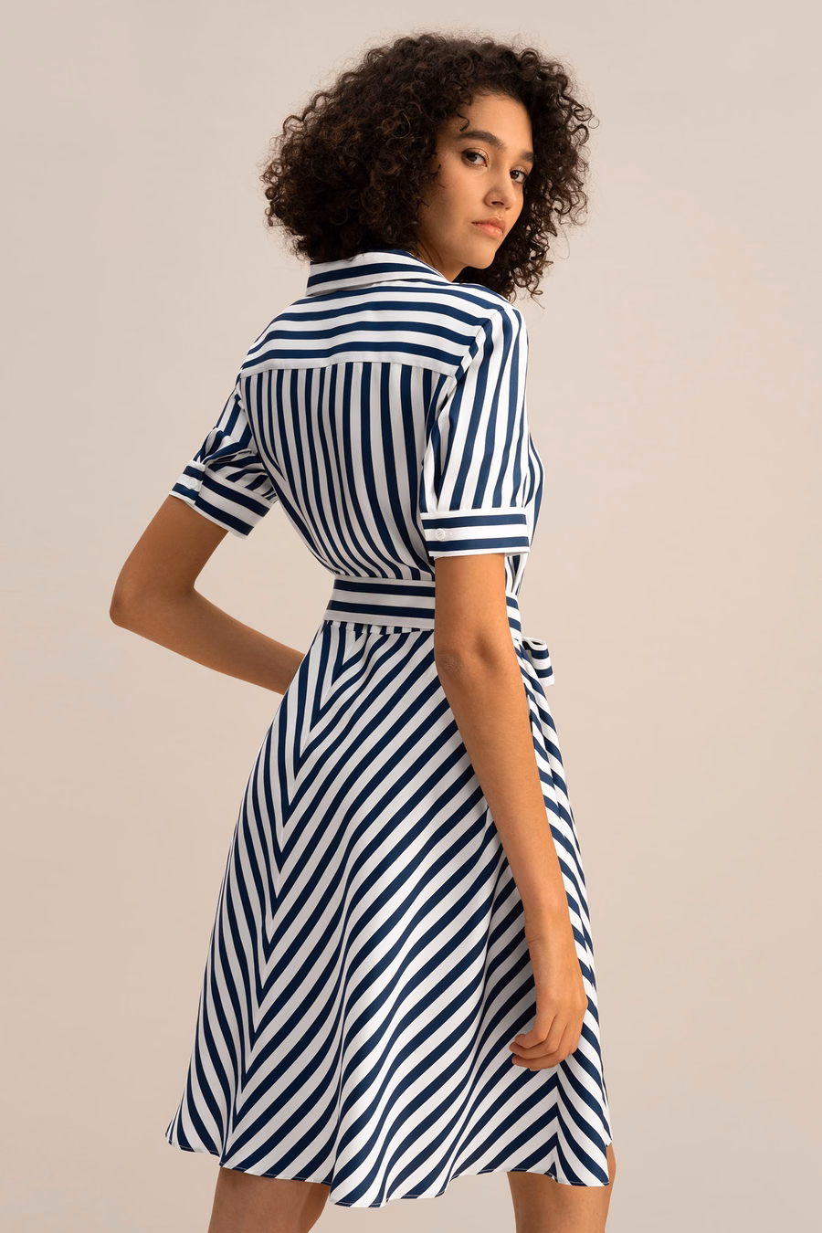 Amalfi Stripe Zijde Shirtdress met Ceintuur