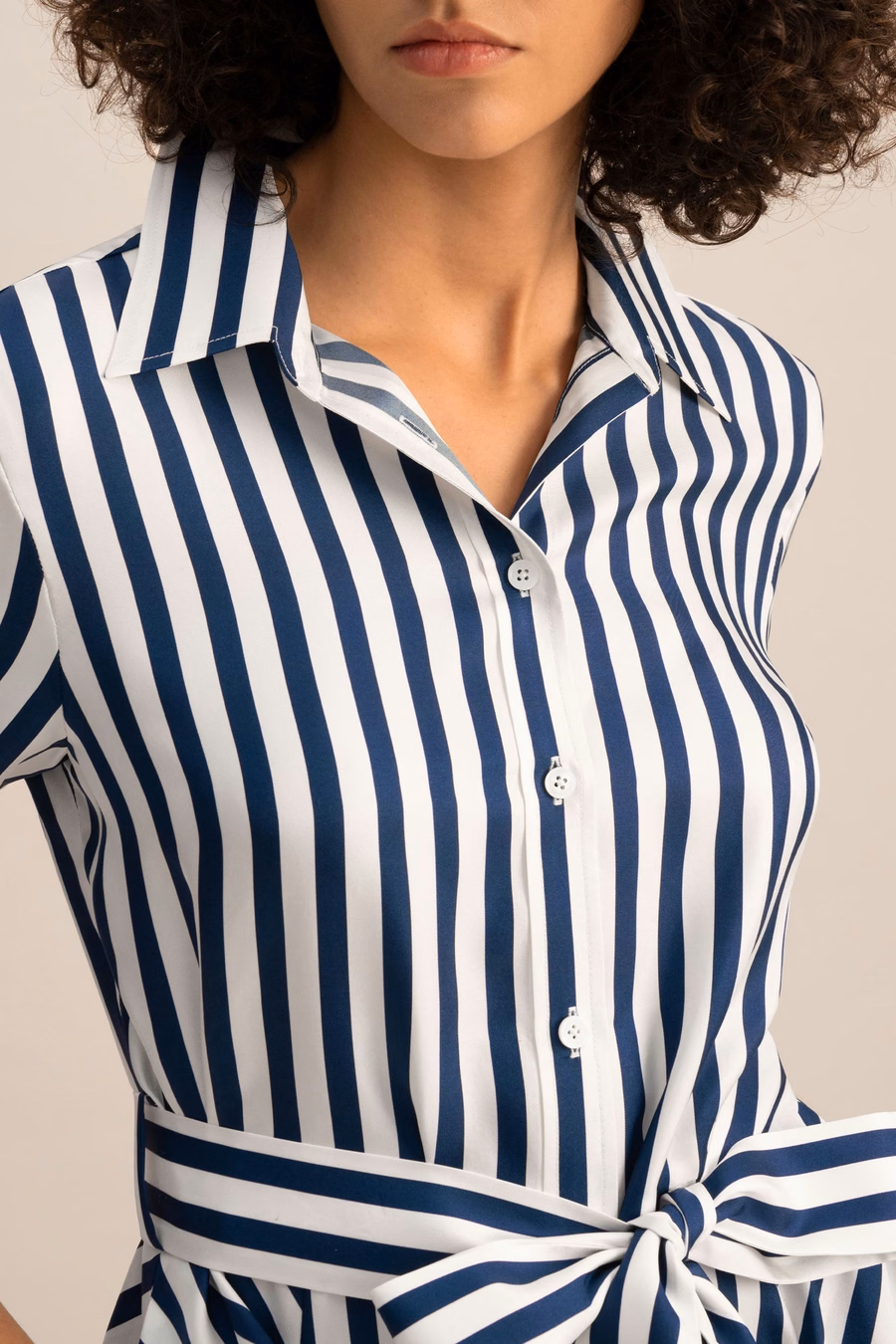 Amalfi Stripe Zijde Shirtdress met Ceintuur