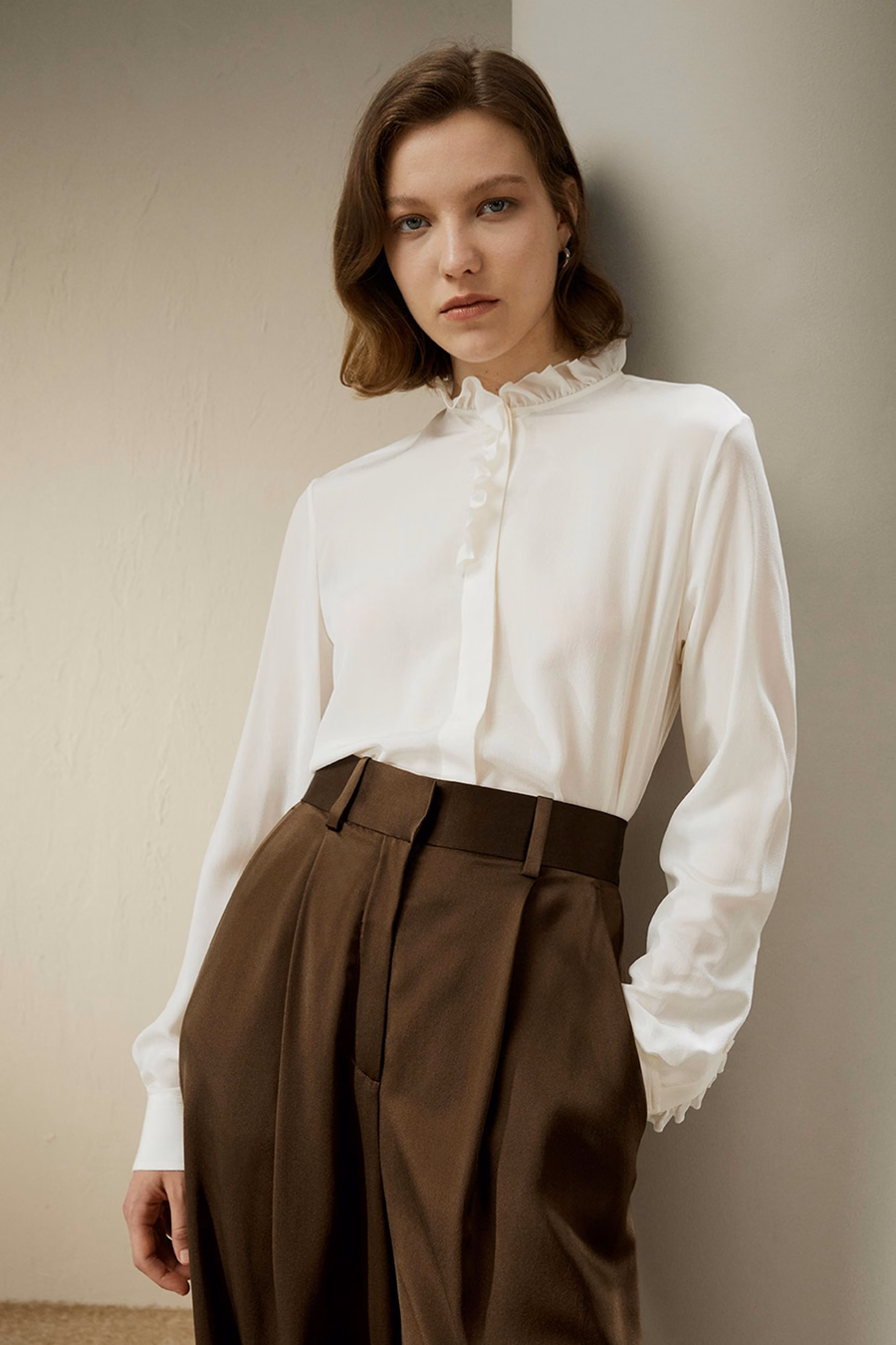 Crêpe de Chine Blouse met Ruffle Edge