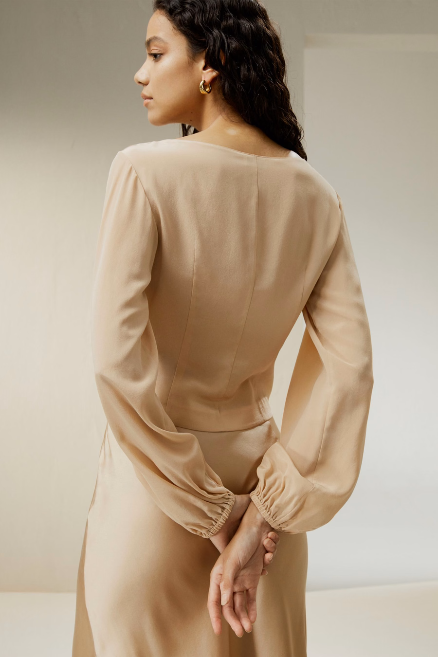 Nipped Waist Crêpe de Chine Blouse