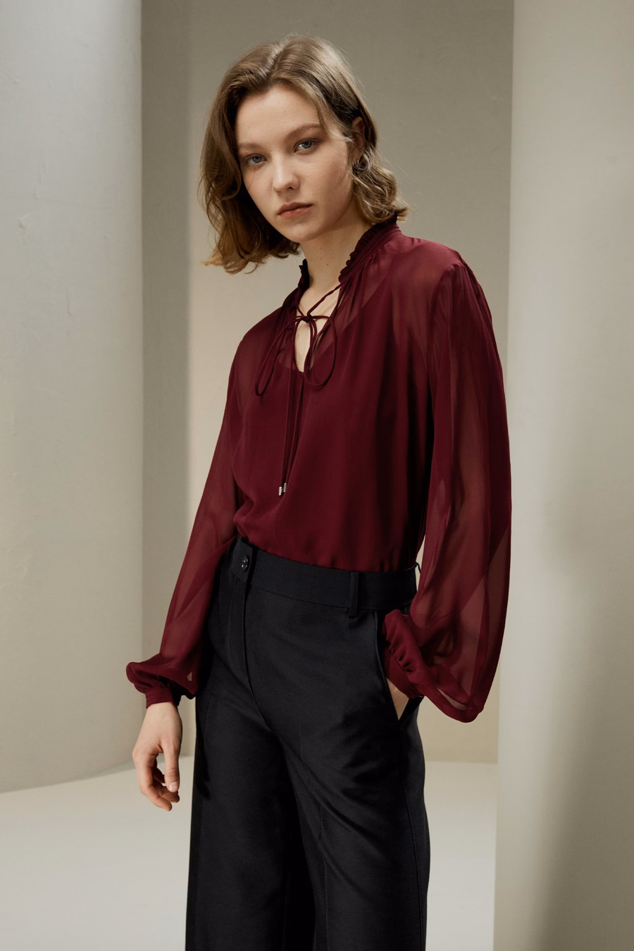 Strik Voor Trekkoord Georgette Blouse