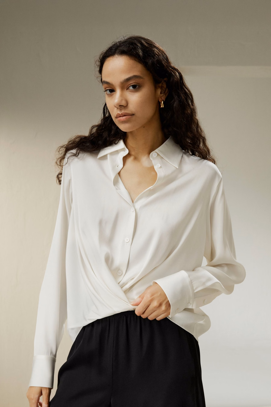 Zoom Geplooide Zijde Blouse