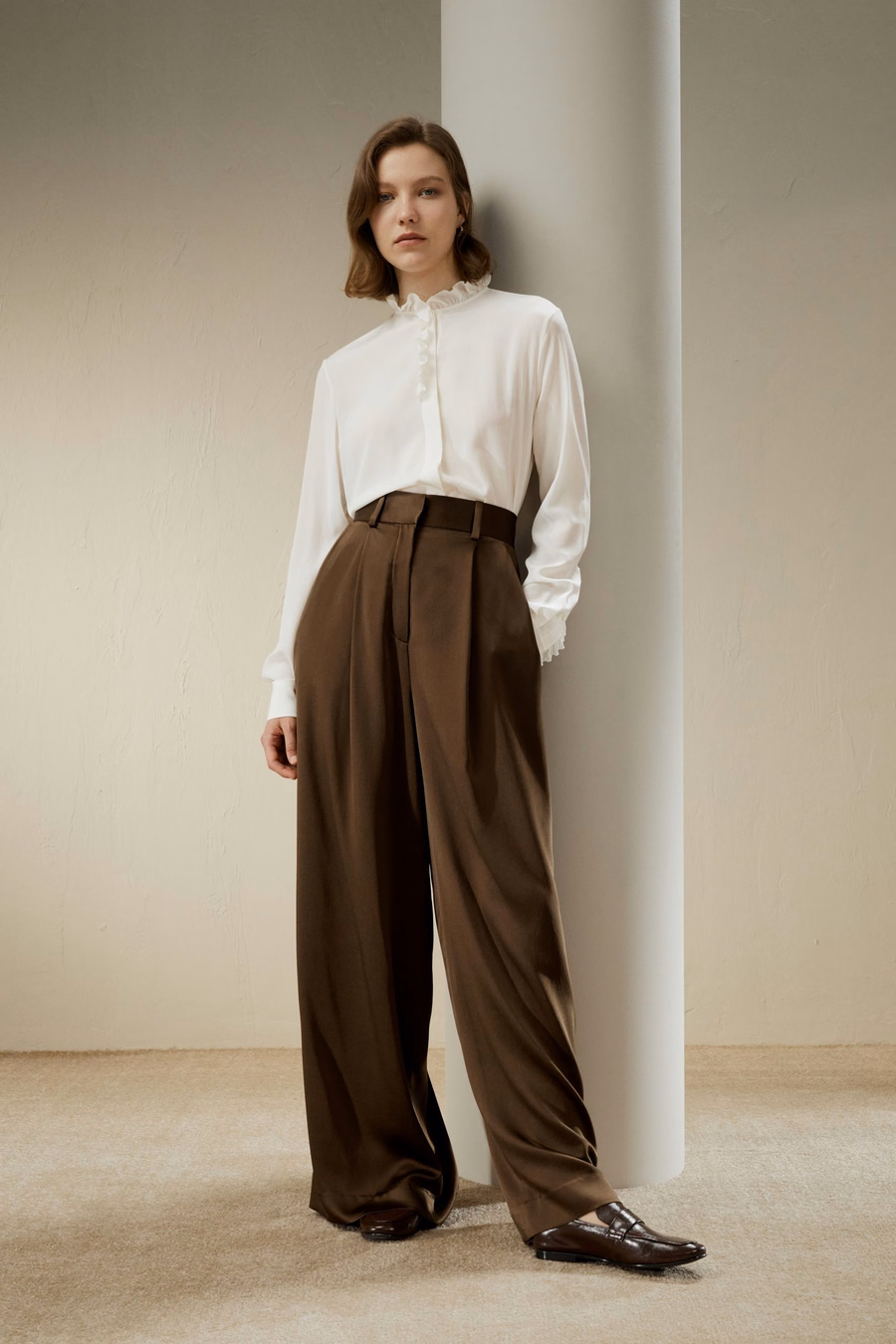 High-Waisted Wide Leg Dense Silk Pants