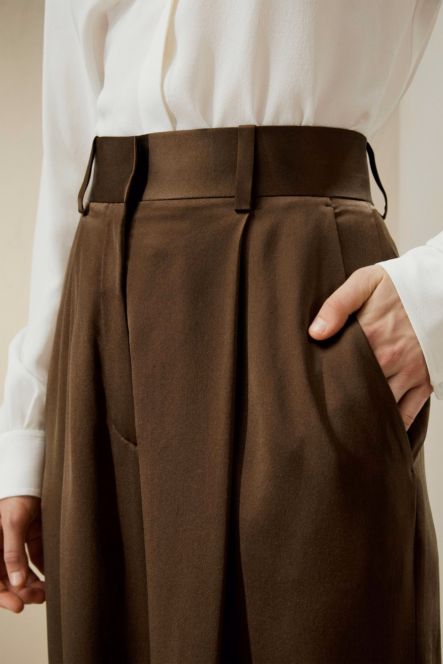 High-Waisted Wide Leg Dense Silk Pants