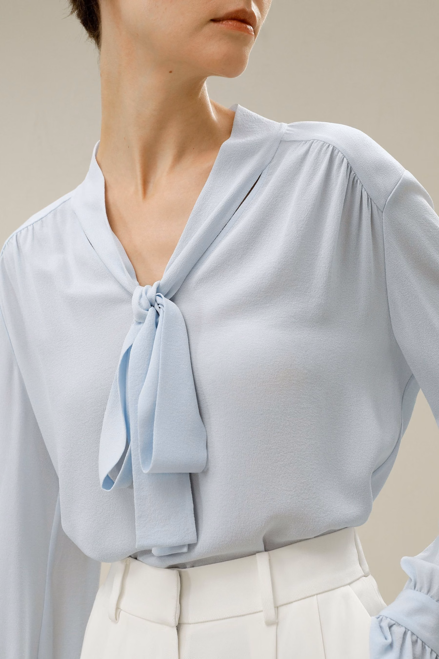 Silk V-neck Ribbon Blouse