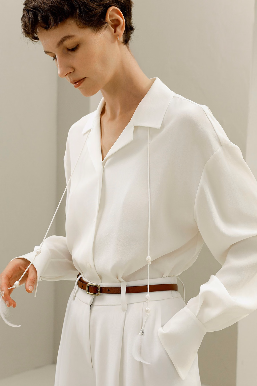 Strikdetails Zijden Blouse
