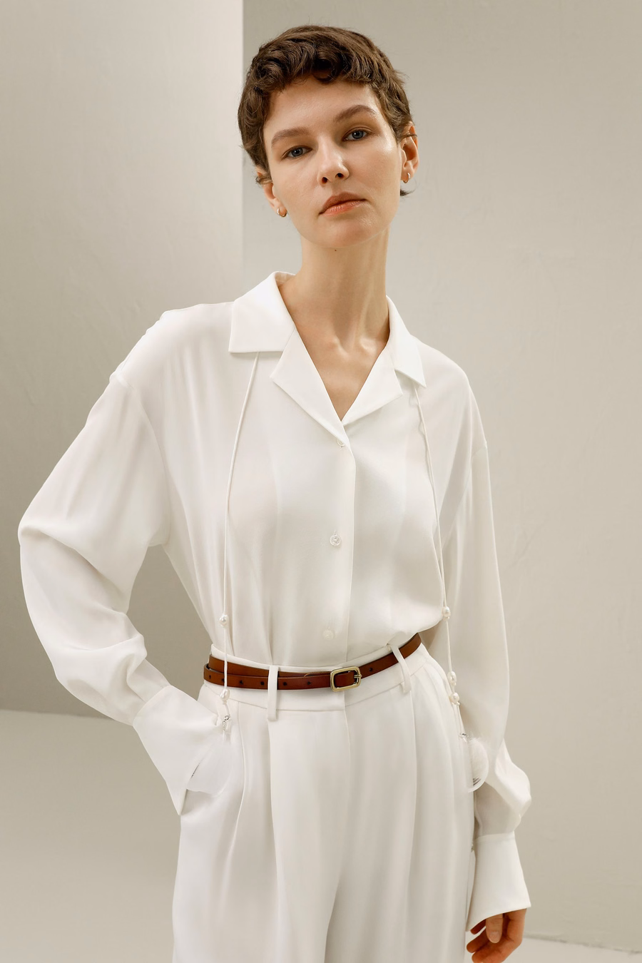 Strikdetails Zijden Blouse
