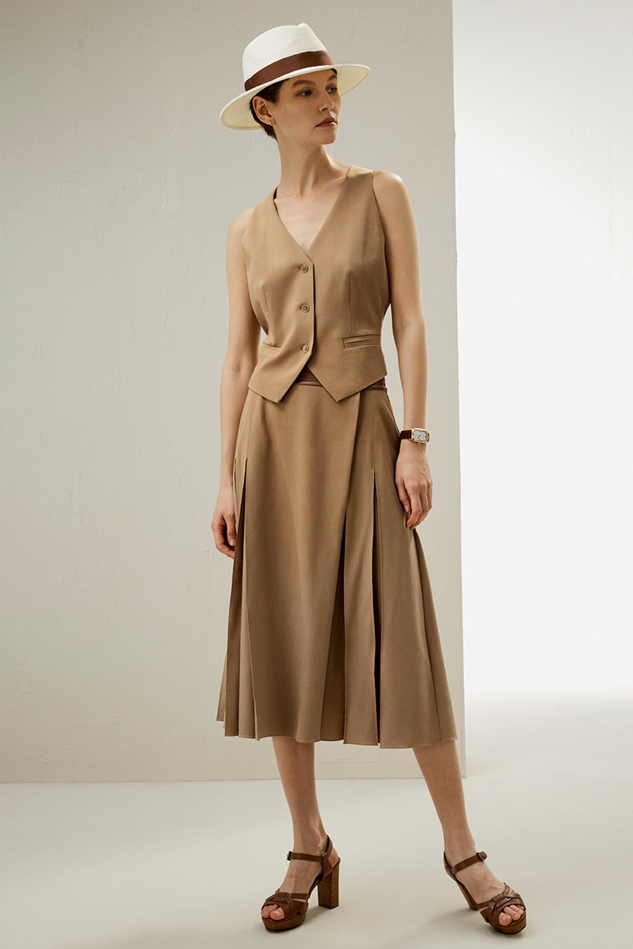 Zijde-Wol Vest met Jacquard Zijde Achterkant