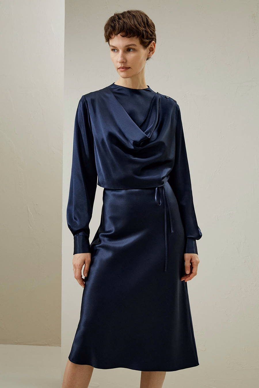 Mock Neck Zijde Midi Jurk
