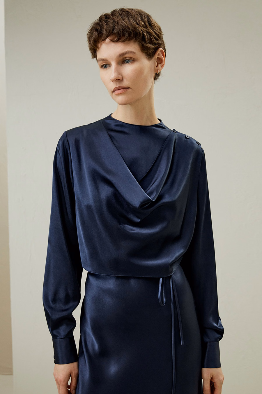 Mock Neck Zijde Midi Jurk