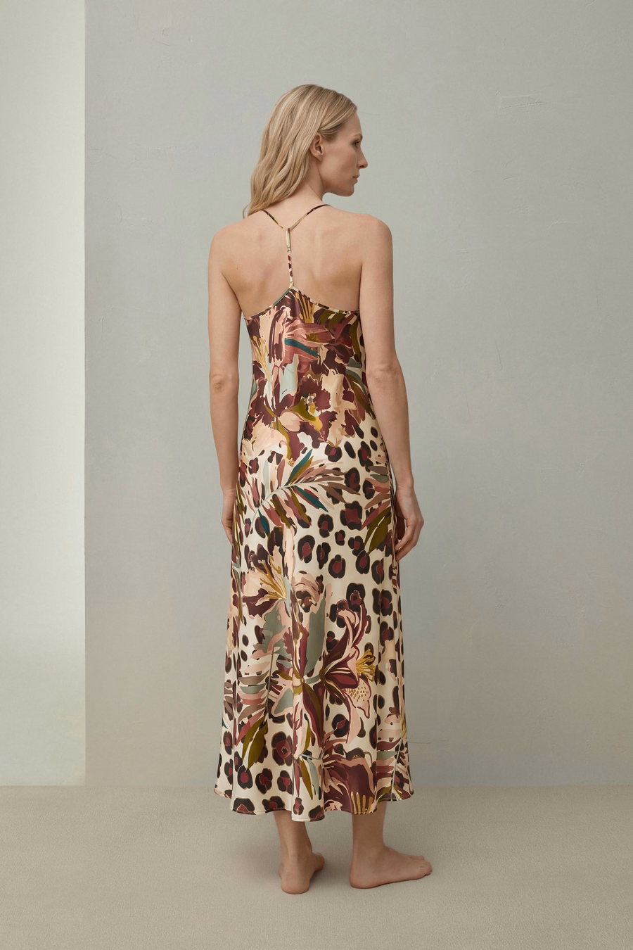 Minimalistische Zijde Print Maxi Nachtjurk